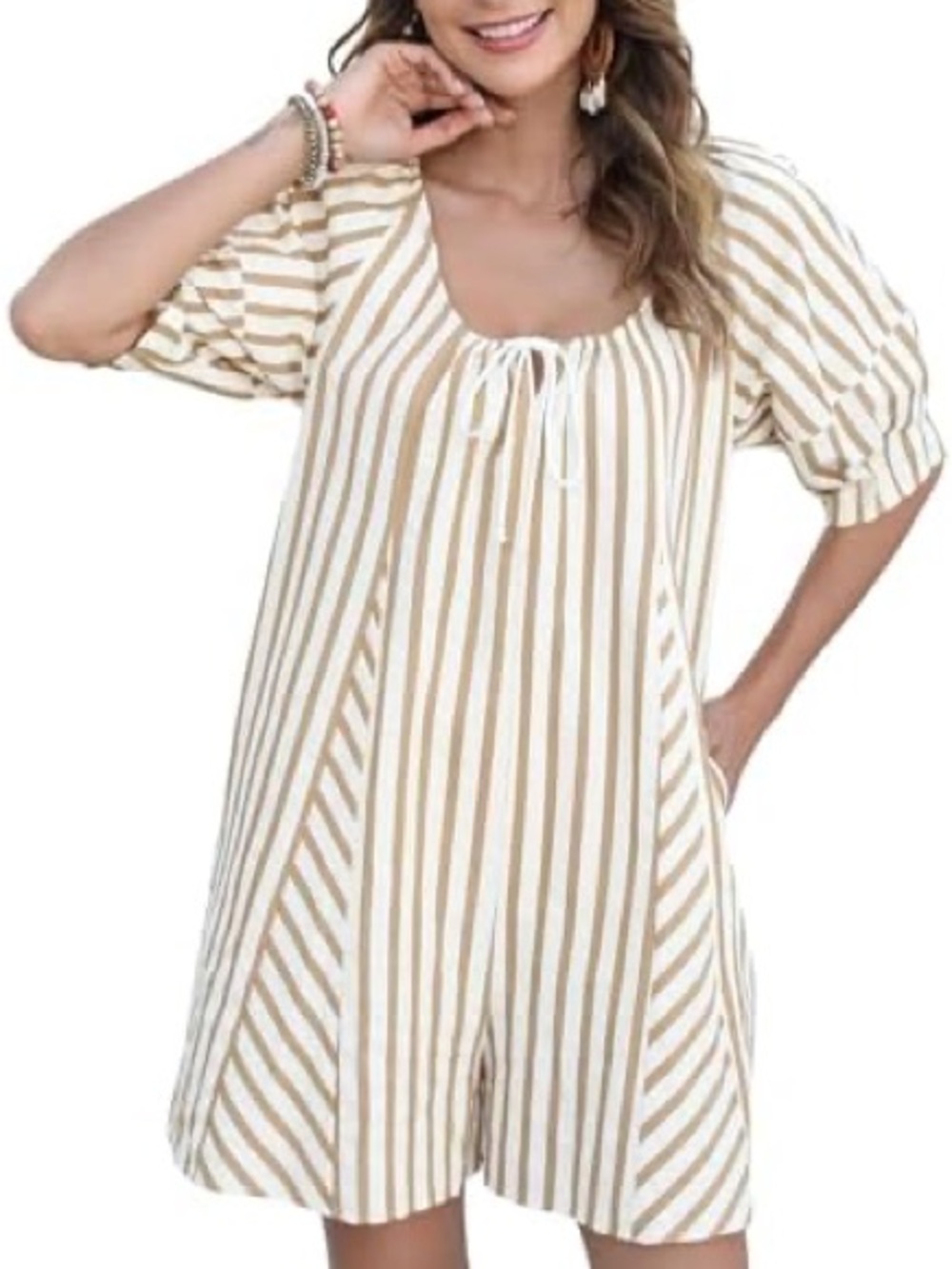 Tan White Stripe Romper